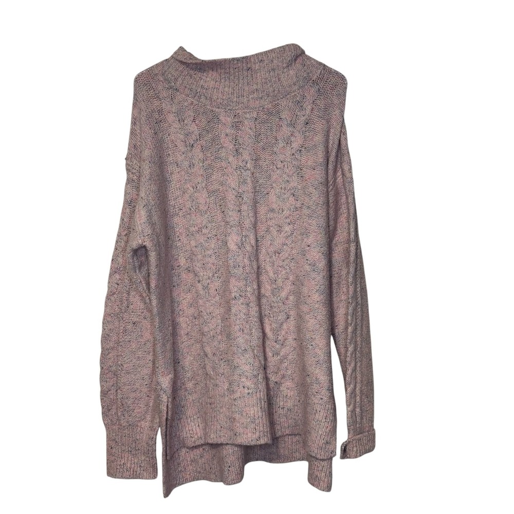 Michael Stars Women's Sweater Aika Cable Knit Slouchy Mock Neck Cozy Pink Medium
